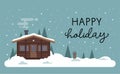 illustration with lettering and white snowy winter Christmas landscape Royalty Free Stock Photo