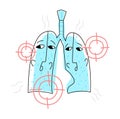 Vector flat illustration with lungs that are under gun. They are afraid and worried Royalty Free Stock Photo