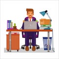 Vector flat illustration of a man working on the computer Royalty Free Stock Photo