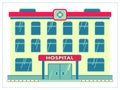 Vector flat illustration with a medical facility, hospital, ambulance. For your web, logo, app, UI. Isolated on white Royalty Free Stock Photo