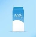 Vector flat illustration of milk packaging on a blue background. Icon for web. milk box isolated on a white background. Dairy Royalty Free Stock Photo