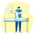 Vector flat illustration patient being treated by osteopathic doctor, chiropractor in his office.