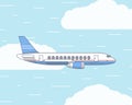 Vector flat illustration of a plane in the sky and