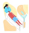 Vector flat illustration reception of osteopath in office. Image shows process manual treatment