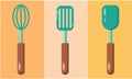 Vector flat illustration of set of kitchen accessories. Cooking tools. Kitchen background. Collection of kitchen utensils Royalty Free Stock Photo