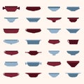 Vector flat illustration set pottery. Various plates for food. Decorative dish for meal