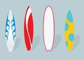 Vector flat illustration. Set of surfboards.