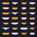 Vector flat illustration set. Various dishes for food. traditional crockery