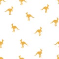 Vector flat illustration with silhouette kangaroo and baby kangaroo. Seamless pattern on white background. Design for