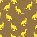 Vector flat illustration with silhouette kangaroo and baby kangaroo. Seamless pattern on color background. Design for
