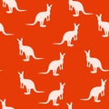 Vector flat illustration with silhouette kangaroo and baby kangaroo. Seamless pattern on color background. Design for