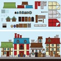 Vector flat illustration and sprite for game. Old houses