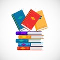 Vector flat illustration of stack of books isolated on white. Royalty Free Stock Photo