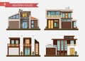 Vector flat illustration traditional and modern house. Family home. Office building. Private pavement, backyard with Royalty Free Stock Photo