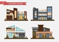 Vector flat illustration traditional and modern house. Family home. Office building. Private pavement, backyard with Royalty Free Stock Photo