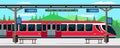 Vector flat illustration of train station and passengers inside