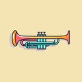 Vector of a flat vector illustration of a trumpet against a vibrant yellow background