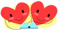 Vector flat illustration of two animated abstract happy hearts reading one book.