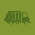 Vector flat illustration urban garbage truck, garbage collection, green car.