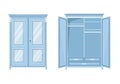 Vector flat illustration of vintage wardrobe closed and open Royalty Free Stock Photo