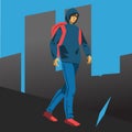Hacker student walking vector illustration Royalty Free Stock Photo