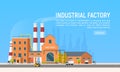 Vector flat Industrial factory or plant on city background. Industrial revolution 4.0 . Manufacturing engineering buildings