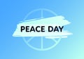 Vector flat international peace day banner template. Abstract brush illustration with pacify sign and black text on blue Royalty Free Stock Photo