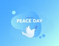 Vector flat international peace day banner template. Gradient illustration with text and dove on blue amoeba background. Design Royalty Free Stock Photo