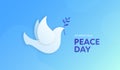 Vector flat international peace day horizontal banner template. Gradient illustration with text and dove on blue fluid background Royalty Free Stock Photo