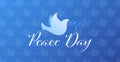 Vector flat international peace day horizontal banner template. Gradient illustration with text, dove hold leaf on blue seamless Royalty Free Stock Photo