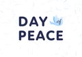 Vector flat international peace day simple banner template. Black text with dove symbol isolated on white background. Design Royalty Free Stock Photo