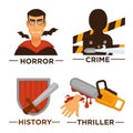 Movie genre icons. Vector flat isolated symbols set for cinema