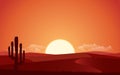 Vector flat landscape view with the night of desert. Illustration with the sunset view in the desert. or the website background