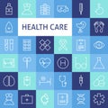 Vector Flat Line Art Modern Healthcare and Medicine Icons Set Royalty Free Stock Photo