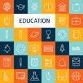 Vector Flat Line Art Modern School and Education Icons Set Royalty Free Stock Photo