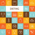 Vector Flat Line Art Modern Sport and Dieting Icons Set Royalty Free Stock Photo