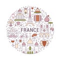 Vector Flat Line Banner Paris and France Royalty Free Stock Photo