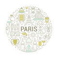 Vector Flat Line Banner Paris and France Royalty Free Stock Photo