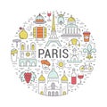 Vector Flat Line Banner Paris and France Royalty Free Stock Photo