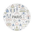 Vector Flat Line Banner Paris and France Royalty Free Stock Photo