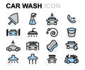 Vector flat line car wash icons set Royalty Free Stock Photo