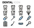 Vector flat line dental icons set