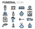 Vector flat line funeral icons set Royalty Free Stock Photo