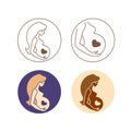 Vector flat line icon on pregnancy. Prenatal pregnant woman linear symbol.Fertility, gynecology, obstetrics and