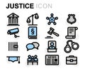 Vector flat line justice icons set Royalty Free Stock Photo