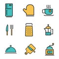 Vector flat line kitchen and cooking icons set Royalty Free Stock Photo