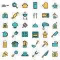 Vector flat line kitchen and cooking icons set Royalty Free Stock Photo