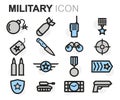 Vector flat line military icons set