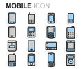 Vector flat line mobile icons set