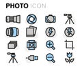 Vector flat line photo icons set